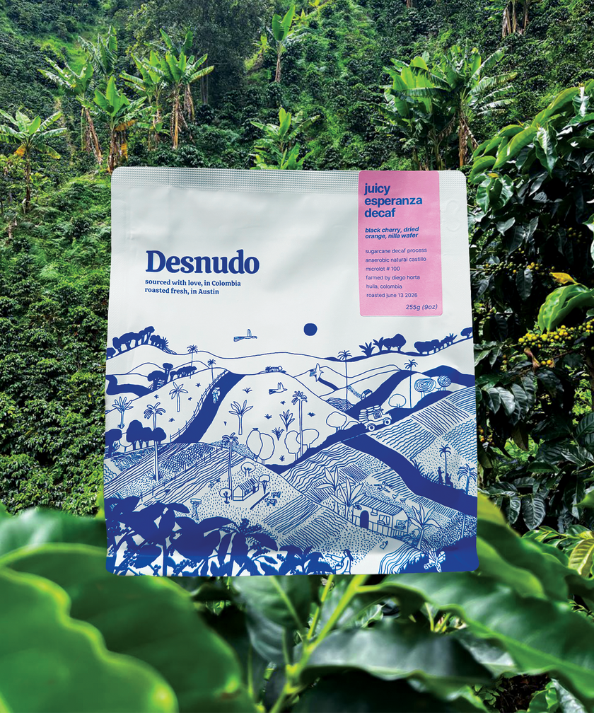 Juicy Esperanza Decaf — Sugarcane package from Desnudo Coffee